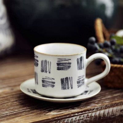 Set ceașcă de cafea și farfurii din ceramică, lucrate manual, în stil japonez, retro, simplă, ceașcă de cafea cu latte, ceașcă de ceai cu lapte, veselă de birou