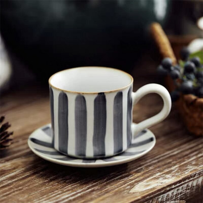 Set ceașcă de cafea și farfurii din ceramică, lucrate manual, în stil japonez, retro, simplă, ceașcă de cafea cu latte, ceașcă de ceai cu lapte, veselă de birou
