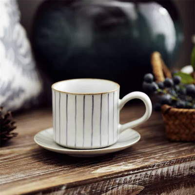 Set ceașcă de cafea și farfurii din ceramică, lucrate manual, în stil japonez, retro, simplă, ceașcă de cafea cu latte, ceașcă de ceai cu lapte, veselă de birou