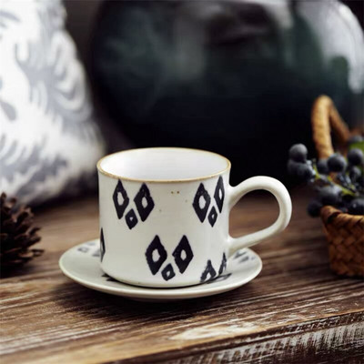 Set ceașcă de cafea și farfurii din ceramică, lucrate manual, în stil japonez, retro, simplă, ceașcă de cafea cu latte, ceașcă de ceai cu lapte, veselă de birou