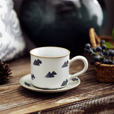 Set ceașcă de cafea și farfurii din ceramică, lucrate manual, în stil japonez, retro, simplă, ceașcă de cafea cu latte, ceașcă de ceai cu lapte, veselă de birou