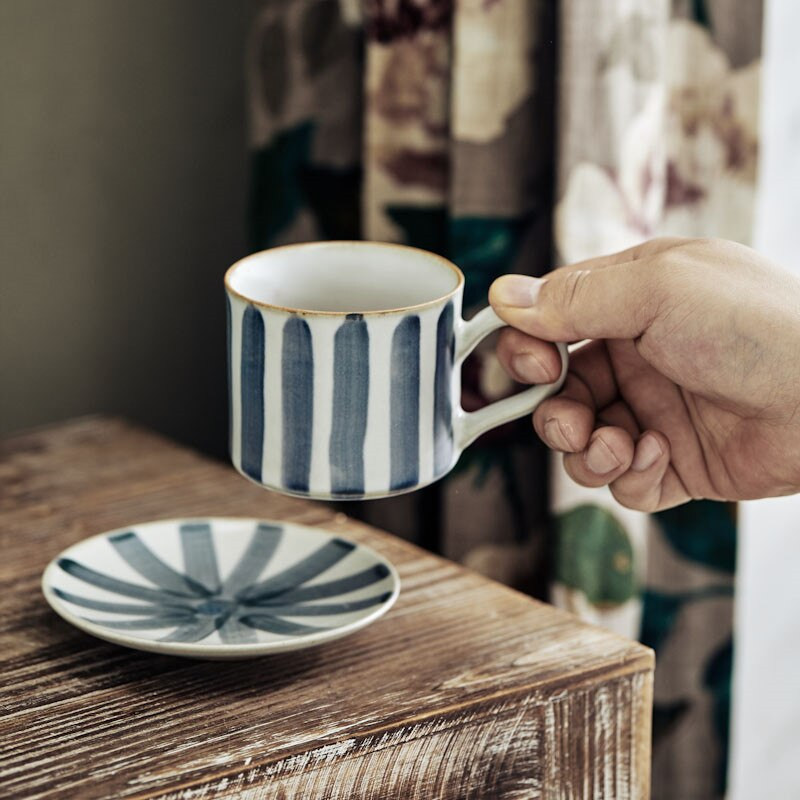 Set ceașcă de cafea și farfurii din ceramică, lucrate manual, în stil japonez, retro, simplă, ceașcă de cafea cu latte, ceașcă de ceai cu lapte, veselă de birou