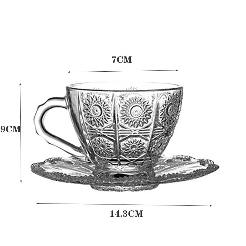 Nordic Glass Coffee Cup Luxury Relief Virágmintás Kávésbögrék Csészealj öltöny szett Átlátszó hideg és meleg italok Tea Tejcsésze