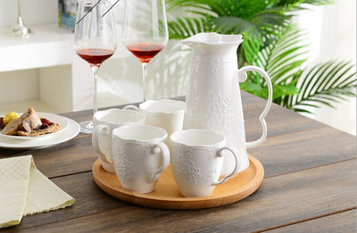 5db-os készlet, fehér dombornyomott porcelán angol teáskészlet csészével, kerámia taza nespresso, délutáni teás csésze kávéskészlet, szervíz