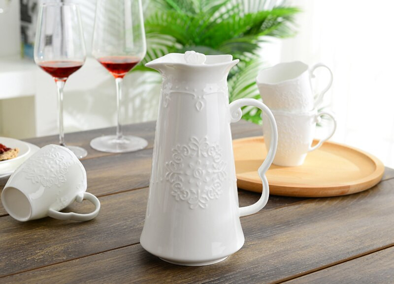 Set od 5 komada, bijeli reljefni engleski servis za čaj od porculana sa šalicom, keramička taza nespresso, šalica za poslijepodnevni čaj, set za kavu, servis