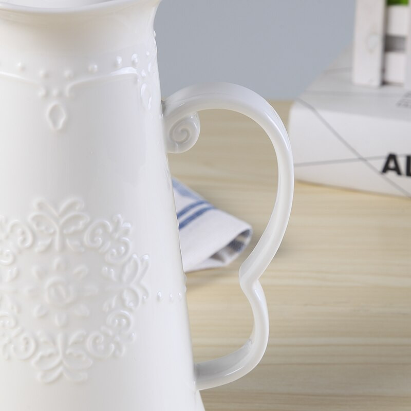 Set od 5 komada, bijeli reljefni engleski servis za čaj od porculana sa šalicom, keramička taza nespresso, šalica za poslijepodnevni čaj, set za kavu, servis