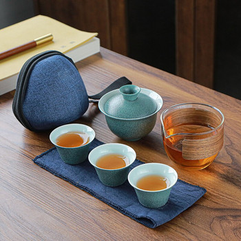 Σετ τσαγιού από κεραμική πορσελάνη σε εξωτερικό χώρο ταξιδιού Kung Fu Tea Bag Anti-ζεμάτισμα One Pot Four Cups Teapot Teapot Ceremony