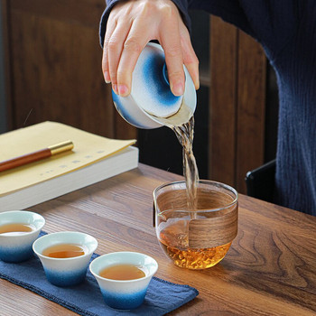 Σετ τσαγιού από κεραμική πορσελάνη σε εξωτερικό χώρο ταξιδιού Kung Fu Tea Bag Anti-ζεμάτισμα One Pot Four Cups Teapot Teapot Ceremony