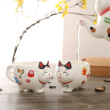 Cute Lucky Cat Cartoon Cups Τσαγιέρες Σετ κούπες με γάλα για πρωινό Απογευματινό μπρίκι Plutus Cat Ceramic 1 Τσαγιέρα 2 κούπες