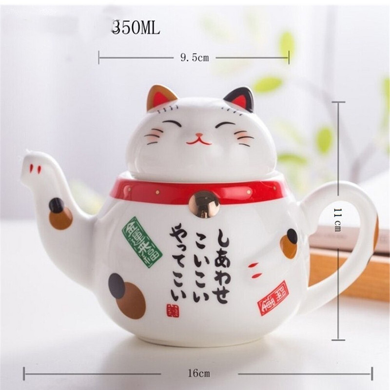 Aranyos Lucky Cat rajzfilmcsészék Teáskannák Kávés Tej bögre készletek Reggeli délutáni teáskanna Plutus macska kerámia 1 teáskanna 2 bögre