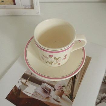 Cutelife Nordic Small Flower Pink Ceramic Cup Diucer Latte Drinking Tea Breakfast Cup Wedding Διακοσμητικό επαναχρησιμοποιούμενο σετ φλιτζάνι καφέ