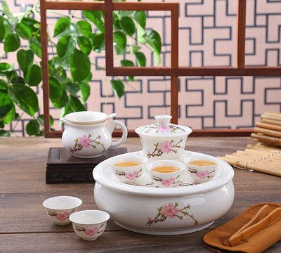 Комплект от 8 бр., комплект чайник и чаша от костен порцелан за кунг-фу, керамичен комплект за чаена церемония, японски сервиз за чай gong fu, китайски сватбен сервиз за чай