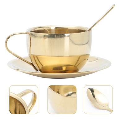 Csésze kávés tea bögre csészék rozsdamentes acél készlet fém eszpresszó csészealjak kanál lattecappuccino teáscsésze tálca Expresso brit csészealjak