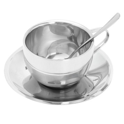 Csésze kávés tea bögre csészék rozsdamentes acél készlet fém eszpresszó csészealjak kanál lattecappuccino teáscsésze tálca Expresso brit csészealjak