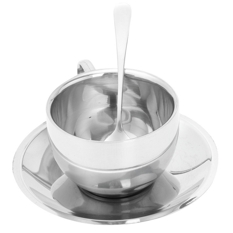 Csésze kávés tea bögre csészék rozsdamentes acél készlet fém eszpresszó csészealjak kanál lattecappuccino teáscsésze tálca Expresso brit csészealjak
