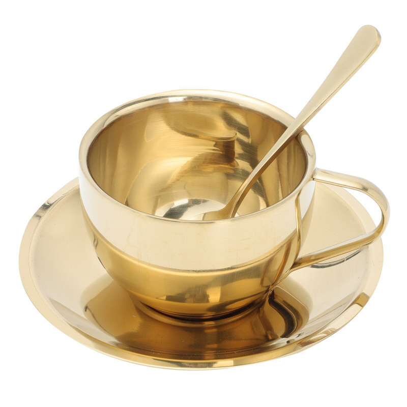 Csésze kávés tea bögre csészék rozsdamentes acél készlet fém eszpresszó csészealjak kanál lattecappuccino teáscsésze tálca Expresso brit csészealjak