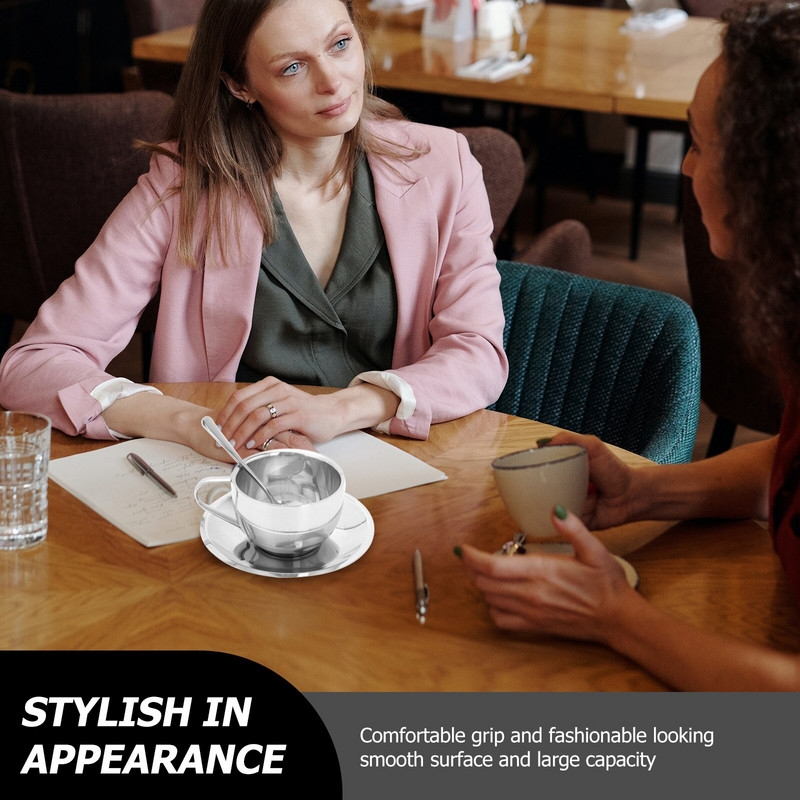 Csésze kávés tea bögre csészék rozsdamentes acél készlet fém eszpresszó csészealjak kanál lattecappuccino teáscsésze tálca Expresso brit csészealjak