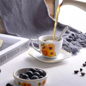 2 σετ Art Sunflower Coffee Poucer Set 100ML 3,5Oz Boutique Bet Mini Cup Espresso Decal Κούπα καφέ για δώρο