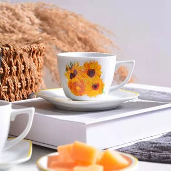 2 σετ Art Sunflower Coffee Poucer Set 100ML 3,5Oz Boutique Bet Mini Cup Espresso Decal Κούπα καφέ για δώρο