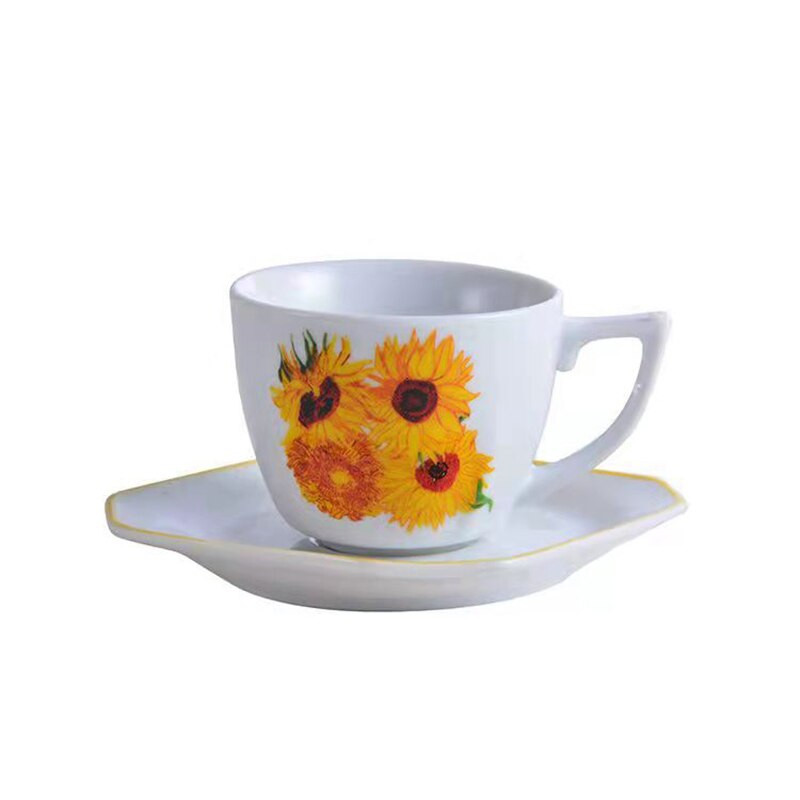 2 készlet Art napraforgó kávés csésze csészealj készletek 100 ml 3,5 oz Boutique Bet Mini eszpresszó csésze tányér matrica bögre kávés csésze ajándéknak