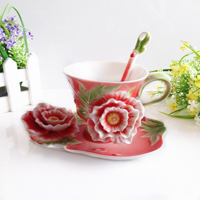 Kreatív bazsarózsa kerámia kávéscsésze edénykanál Bone China kiváló minőségű kávéscsésze nagyon finom luxus és gyönyörű