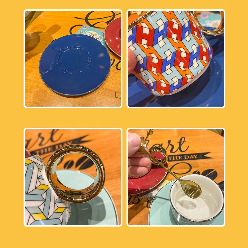 Prabangus keraminis puodelis Kavos puodelis su lėkštės rinkiniu auksiniais rėmeliais Biure Namų popietės arbatos Pieno vandens puodelis Asmenybės dovana