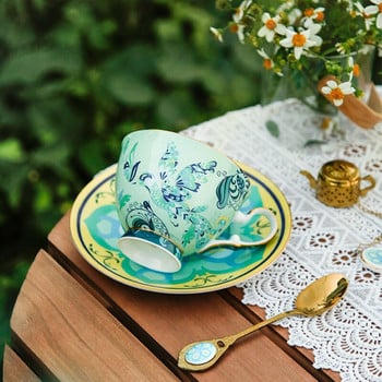 Σετ φλιτζάνι καφέ και πιατάκι European Bone China Teaset απογευματινό βρετανικό τσάι Εξαιρετικό ρετρό κεραμικό κύπελλο εκτύπωσης ζούγκλας Δώρο για το σπίτι