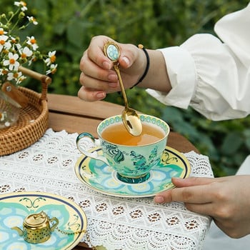 Σετ φλιτζάνι καφέ και πιατάκι European Bone China Teaset απογευματινό βρετανικό τσάι Εξαιρετικό ρετρό κεραμικό κύπελλο εκτύπωσης ζούγκλας Δώρο για το σπίτι