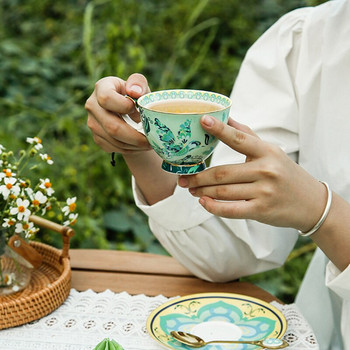 Σετ φλιτζάνι καφέ και πιατάκι European Bone China Teaset απογευματινό βρετανικό τσάι Εξαιρετικό ρετρό κεραμικό κύπελλο εκτύπωσης ζούγκλας Δώρο για το σπίτι