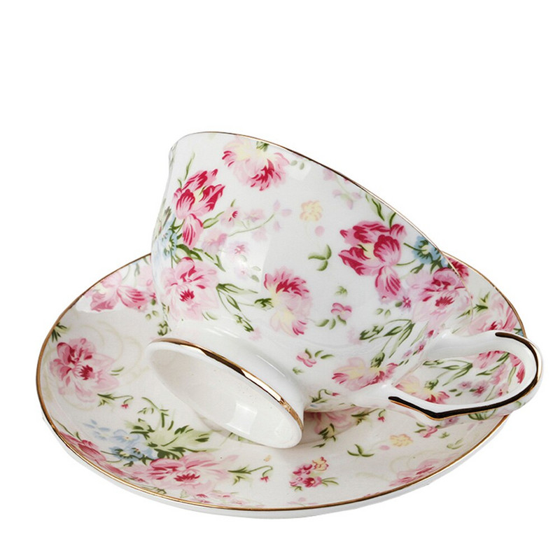 Flower Design European Bone porcelán kávéskészlet Csúcsminőségű Porcelán kávéscsésze és csészealj Luxus ajándékok Gyöngymáz