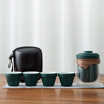 Keraminis kelioninis Kung Fu arbatos rinkinys Arbatos reikmenų rinkinys Kelioninis maišelis Vienas arbatinukas Keturi arbatinukai Porcelianinis stiklinis arbatinukas su puodelių rinkiniu Verslo dovana