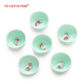 Új design 6db Celadon Golden Fish kínai teáskészlet,Kung Fu teáscsésze készlet Crackle Glaze Travel Tea Bowl kínai porcelán teáscsésze készlet
