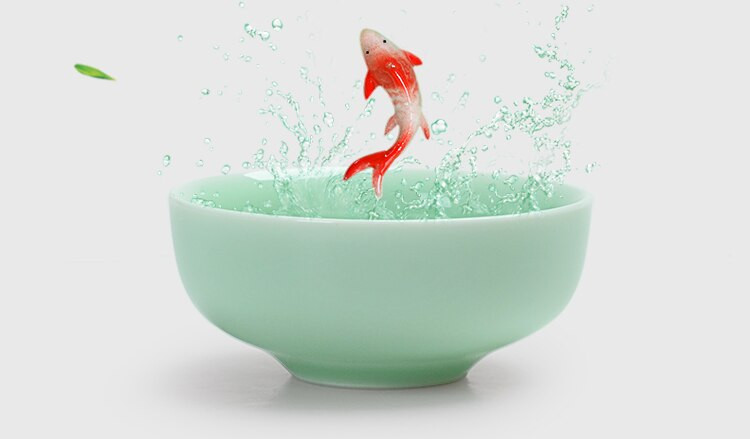 Új design 6db Celadon Golden Fish kínai teáskészlet,Kung Fu teáscsésze készlet Crackle Glaze Travel Tea Bowl kínai porcelán teáscsésze készlet