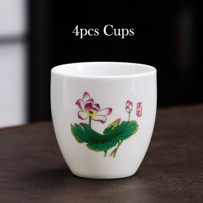 4 vnt balto porceliano arbatos puodelis 145 ml didelės talpos rankomis dažytas keraminis arbatos dubuo Kelioninis meditacijos puodelis Kiniškos arbatos rinkinys