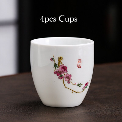 4 vnt balto porceliano arbatos puodelis 145 ml didelės talpos rankomis dažytas keraminis arbatos dubuo Kelioninis meditacijos puodelis Kiniškos arbatos rinkinys