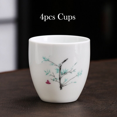 4 vnt balto porceliano arbatos puodelis 145 ml didelės talpos rankomis dažytas keraminis arbatos dubuo Kelioninis meditacijos puodelis Kiniškos arbatos rinkinys