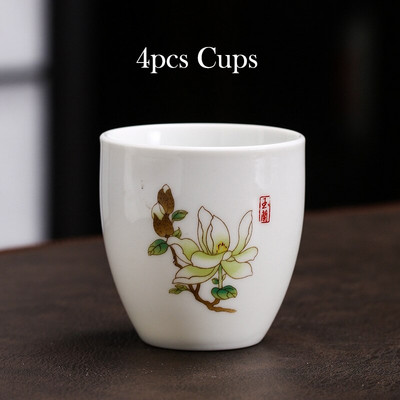 4 vnt balto porceliano arbatos puodelis 145 ml didelės talpos rankomis dažytas keraminis arbatos dubuo Kelioninis meditacijos puodelis Kiniškos arbatos rinkinys