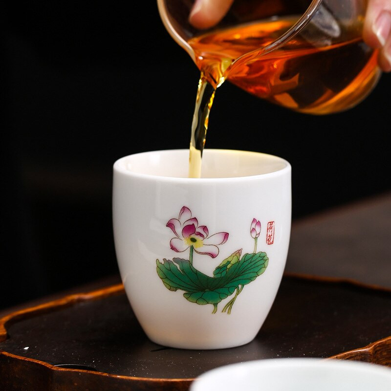 4 vnt balto porceliano arbatos puodelis 145 ml didelės talpos rankomis dažytas keraminis arbatos dubuo Kelioninis meditacijos puodelis Kiniškos arbatos rinkinys