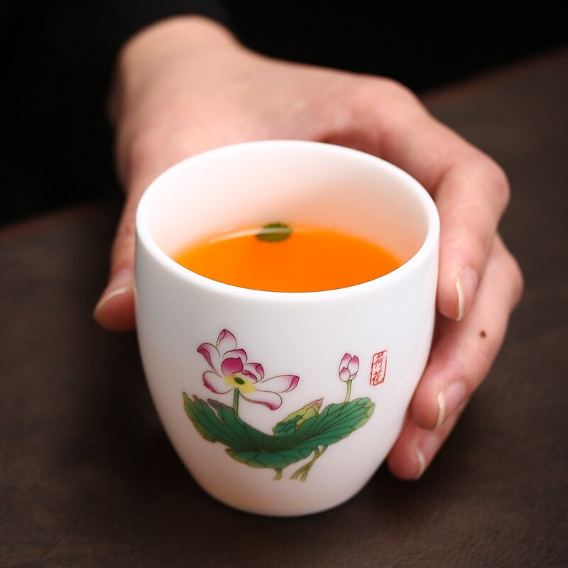4 vnt balto porceliano arbatos puodelis 145 ml didelės talpos rankomis dažytas keraminis arbatos dubuo Kelioninis meditacijos puodelis Kiniškos arbatos rinkinys