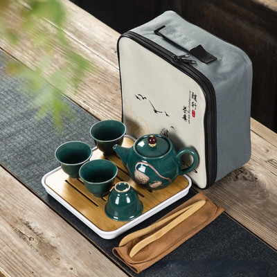 Kelionių aukščiausios klasės Kung Fu arbatos rinkinys Keraminis arbatinuko ir puodelio rinkinys