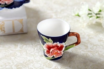 European Underglaze Color Peony Cup και πιατάκι με φλάντζα σμάλτο ζωγραφισμένο στο χέρι Φλιτζάνι καφέ και πιατάκι σετ Δημιουργικό φλιτζάνι και πιατάκι