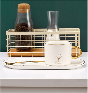 Σκανδιναβικό κεραμικό σετ φλιτζάνι και πιατάκι αναψυχής απογευματινό τσάι κεραμικό φλιτζάνι οβάλ δίσκος κεραμικό πιάτο με κουτάλι για αποστολή σε φίλους