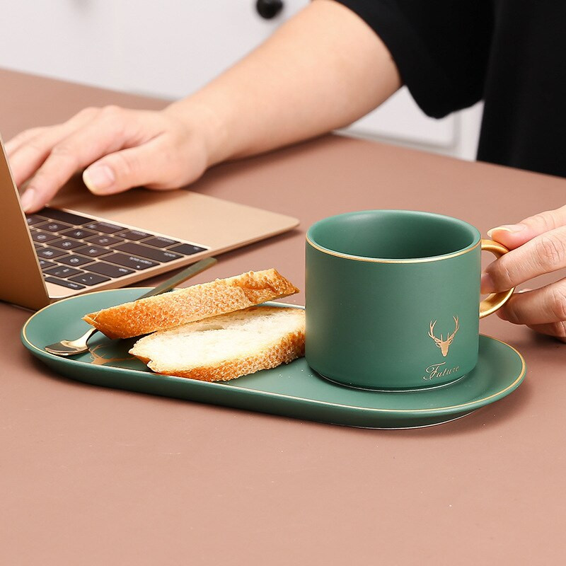 Set cană și farfurii din ceramică nordică ceai de după-amiază pentru petrecerea timpului liber ceașcă din ceramică tavă ovală farfurie din ceramică cu lingură pentru a trimite prietenilor