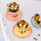 Modern Bone China csésze és csészealj szettek francia aranyozott Decora irodai kávéscsésze készletek Golden Stroke otthoni kávéscsészék