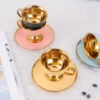 Modern Bone China csésze és csészealj szettek francia aranyozott Decora irodai kávéscsésze készletek Golden Stroke otthoni kávéscsészék