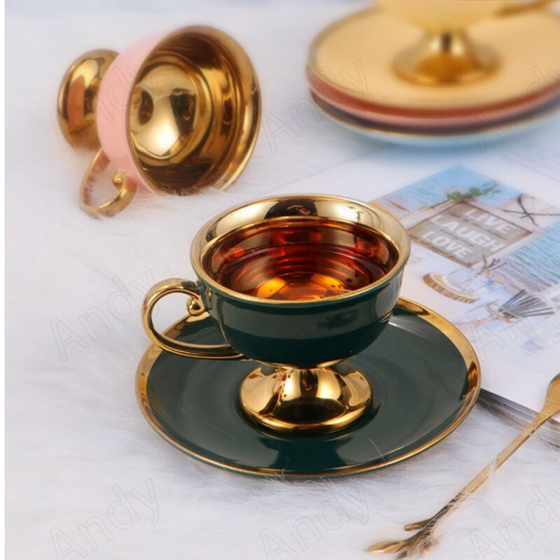Modern Bone China csésze és csészealj szettek francia aranyozott Decora irodai kávéscsésze készletek Golden Stroke otthoni kávéscsészék