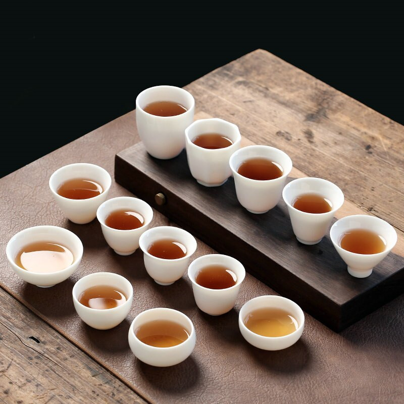 3db/csomag Lanolin Jade Dehua fehér porcelán teáscsésze Kungfu teáskészlet Pu'er fekete teás rock tea nem forró tea csésze ivópohár