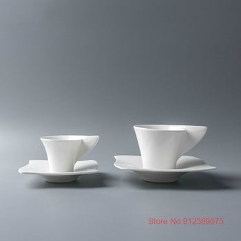 70ml Mini Wave Modeling Design Σετ φλιτζάνι καφέ και πιατάκι εσπρέσο Pure White Bone China Latte Cappuccino Tasse Cafe