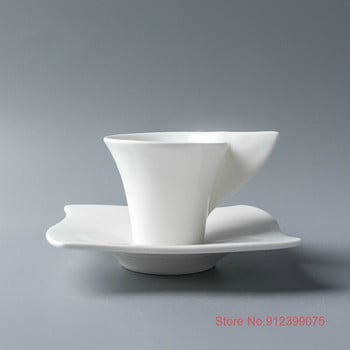 70ml Mini Wave Modeling Design Σετ φλιτζάνι καφέ και πιατάκι εσπρέσο Pure White Bone China Latte Cappuccino Tasse Cafe