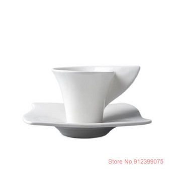 70ml Mini Wave Modeling Design Σετ φλιτζάνι καφέ και πιατάκι εσπρέσο Pure White Bone China Latte Cappuccino Tasse Cafe